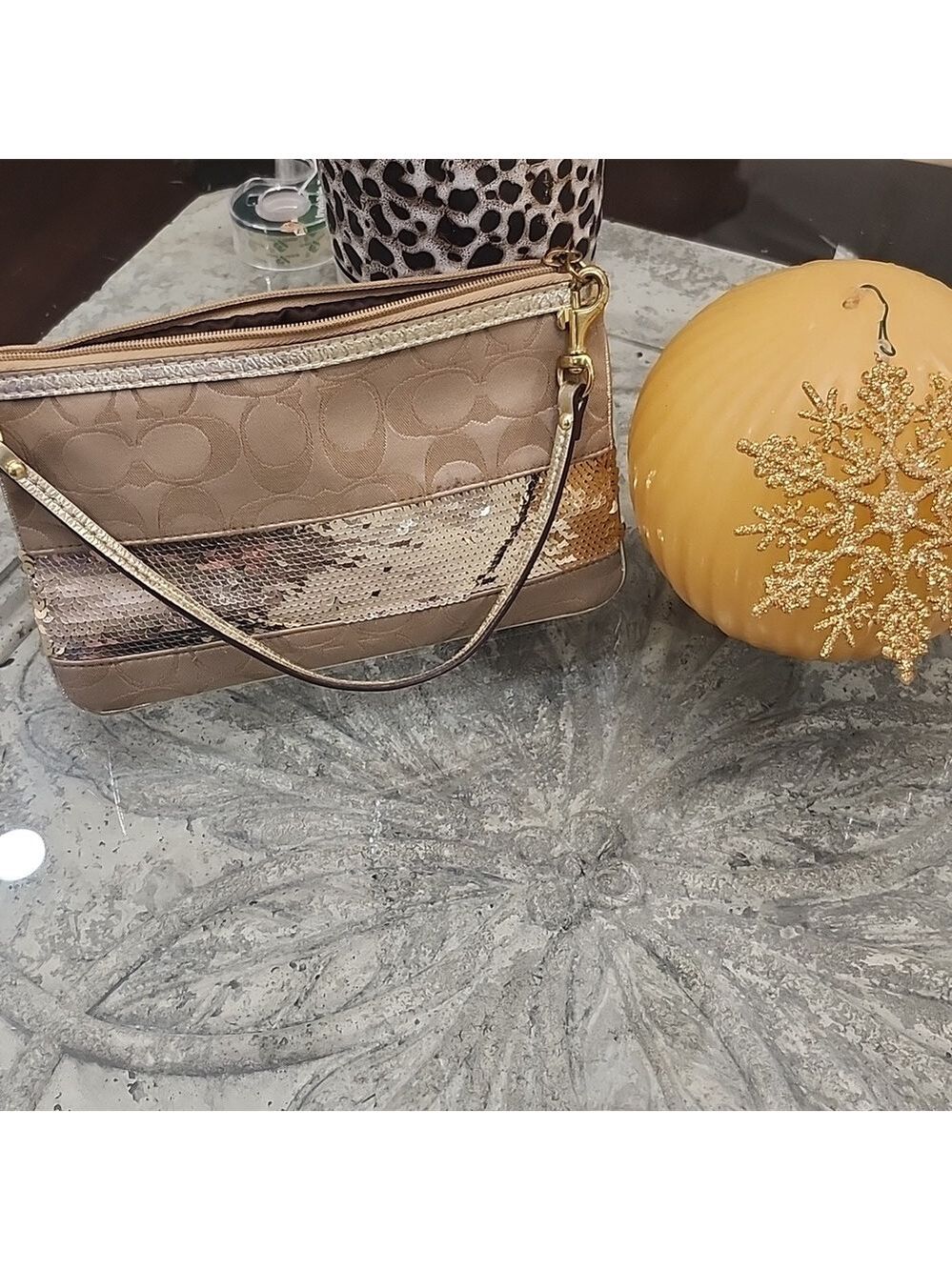 Coach Mini Sequin Monogram Bag Wristlet